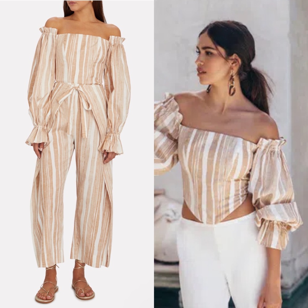Cult Gaia Set Nikole Striped Off Shoulder Top & Marais striped Tie Waist…